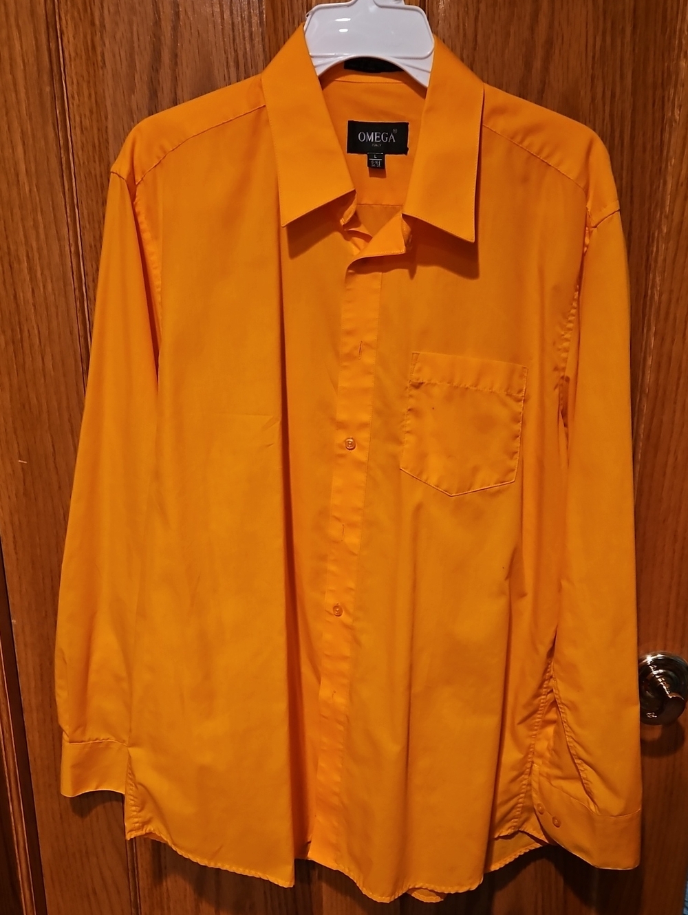 Omega Men's Bright Orange Long-Sleeve Dress Shirt
